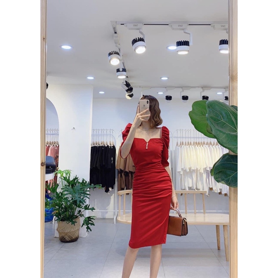 Váy công sở trẻ trung, thanh lịch dáng ôm cổ vuông tay lửng hot 2022 | BigBuy360 - bigbuy360.vn