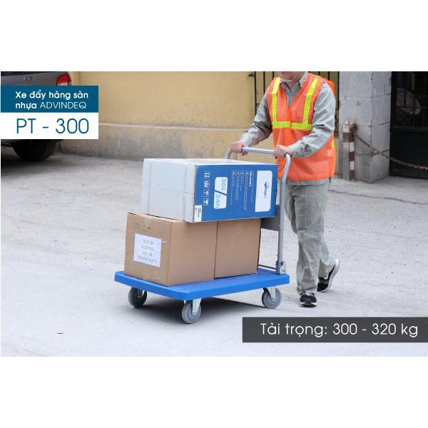 [ Bánh xe chống ồn] Xe đẩy hàng 4 bánh sàn nhựa gấp gọn ADVINDEQ PT-300 ( tải trọng chở 300kg )chính hãng bả