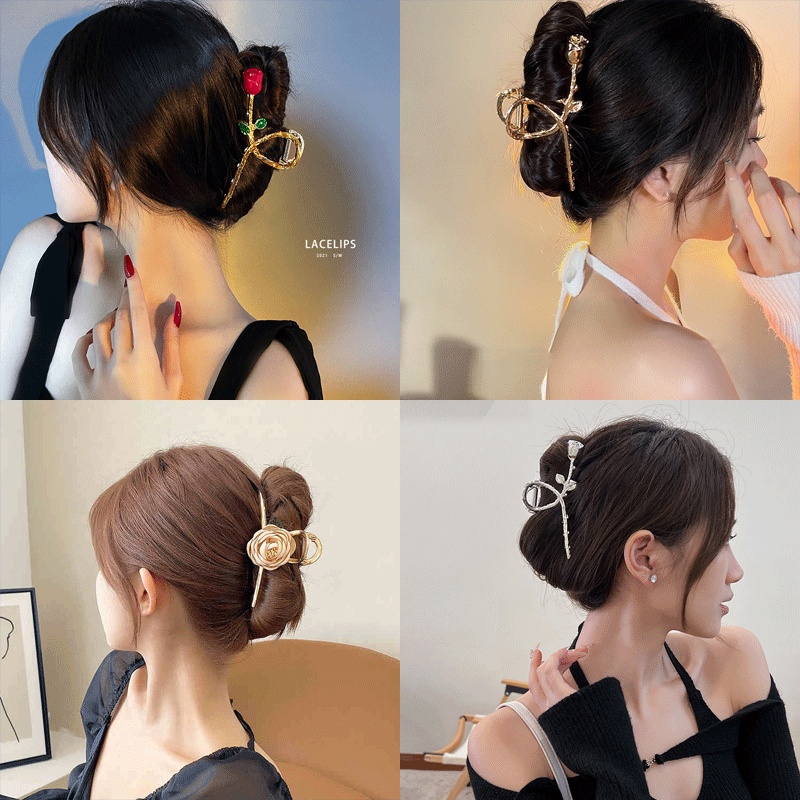 Kẹp Tóc Kim Loại Hình Hoa Hồng Đính Ngọc Trai Thời Trang Hàn Quốc