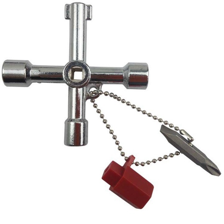 KHÓA MỞ TỦ ĐIỆN CHỬ THẬP 4 ĐẦU KÈM ĐẦU NỐI VÍT TIỆN DỤNG - 000580