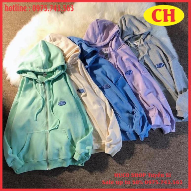 Áo khoác Nỉ hoodie có mũ - ÁO Hodie khóa dáng rộng logo Basic form thụng nam nữ freesize ulzzang mặc đôi