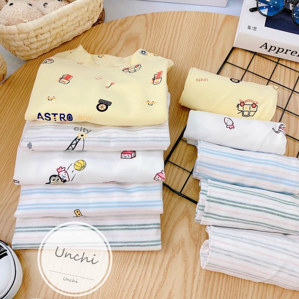 Bộ dài unchi cài vai cotton nỉ họa tiết cho bé