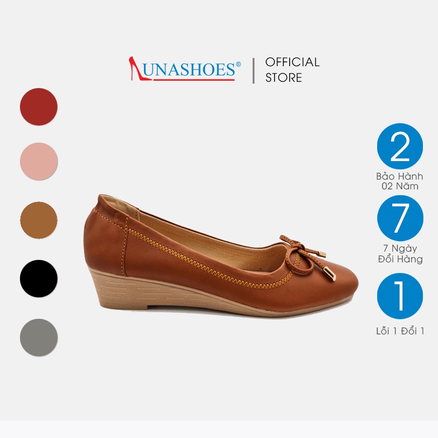 Giày đế xuồng nữ 3p LUNASHOES 25807 mũi vuông có nơ da bò thật đế tpr chống trơn lót siêu êm bảo hành 2 năm