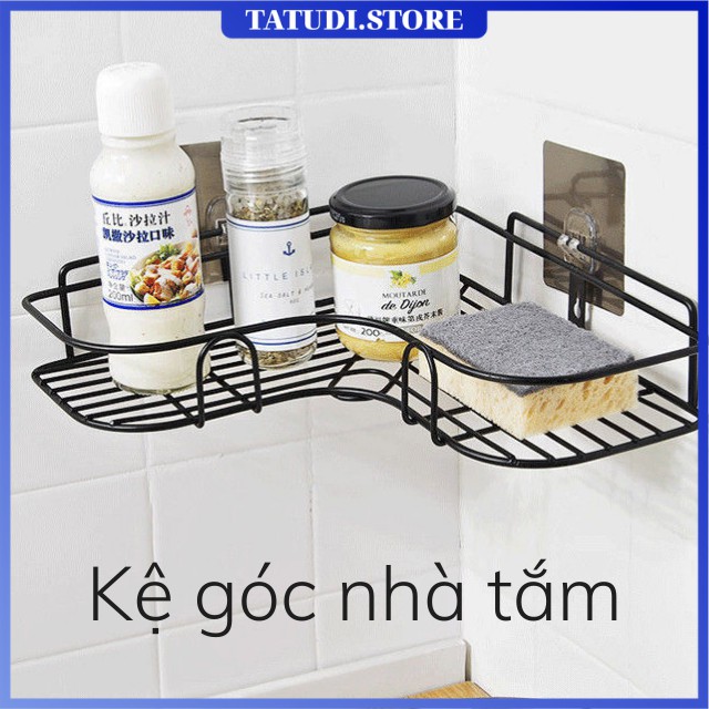 Kệ góc nhà tắm thông minh không cần khoan chất liệu thép không gỉ chống nước kèm 2 miếng dán tường chịu lực tốt