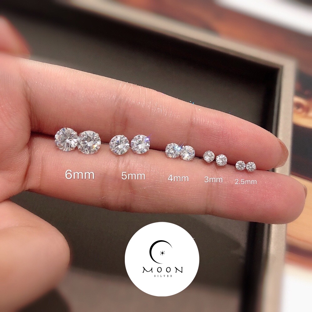 Khuyên tai bạc nụ đính Moon Silver, bông tai bạc nữ đính đá