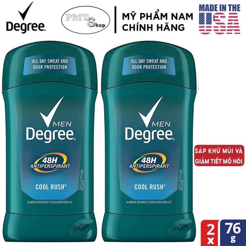 [USA] Bộ 2 cây Lăn sáp khử mùi nam Degree Men Cool Rush 76g x 2 cây ngăn mồ hôi - Mỹ