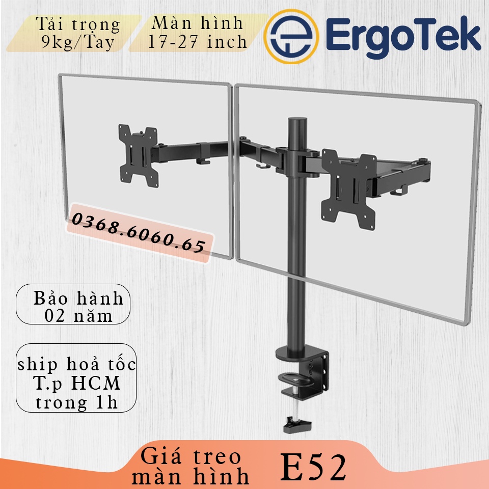 M052/ E52 ErgoTek  - Giá Treo Hai Màn Hình/ Giá Đỡ Hai Màn Hình máy tính- Kẹp Bàn