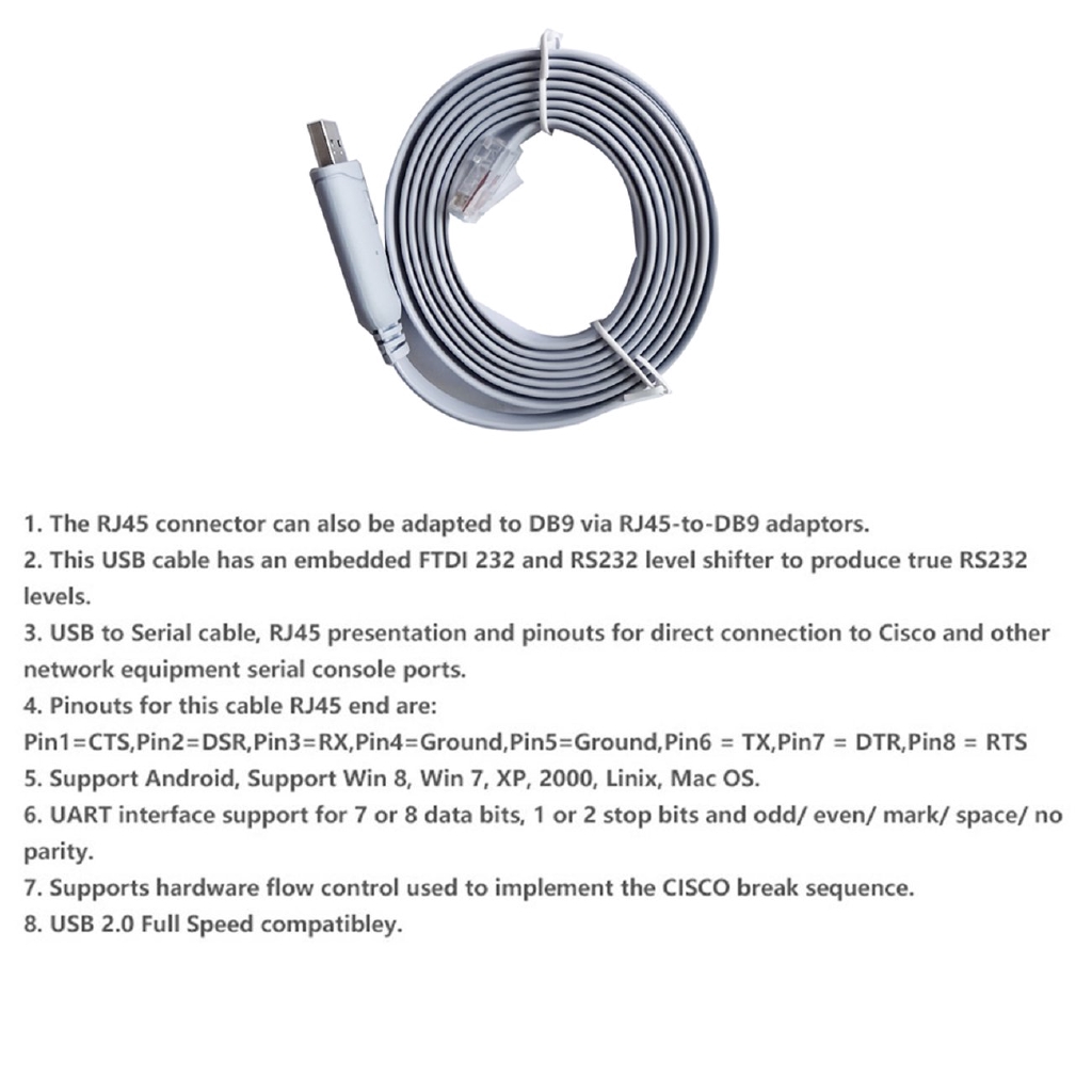 A USB to RS232 Serial to RJ45 CAT5 Console Adapter Cable for Cisco Routers FTDI