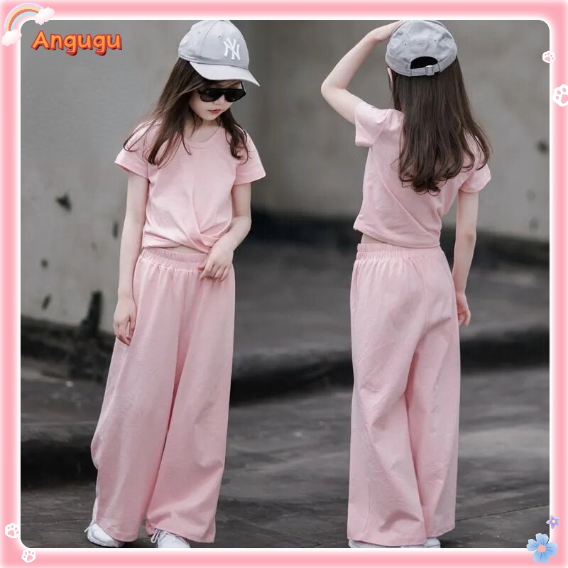 Angugu Girls 'Summer Set 2022 Trung niên Trẻ em gái quần ống rộng tay ngắn 2 bộ
