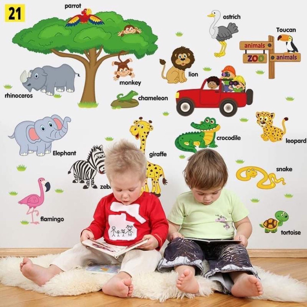 Decal Dán Tường Hình Các Con Vật Dán Tường Cho Bé . Đề Can Dán Tường Trang Trí Phòng Ngủ, Phòng Học Cho Bé.