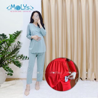 Bộ bầu Bộ sau sinh BH cho con bú Vạt Chéo Cao Cấp - co giãn - thấm hút mồ hôi - 6 màu - Hè 2020