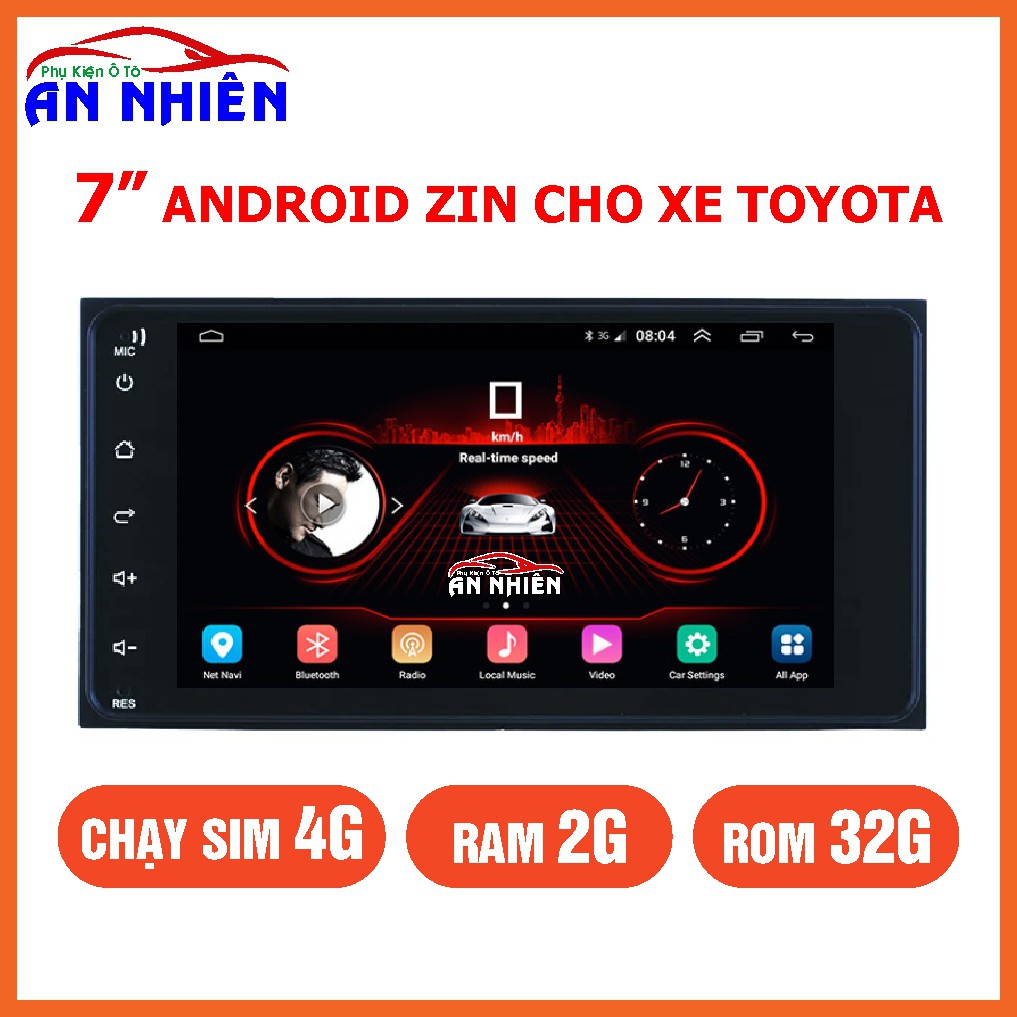 Màn Hình Android 7 inch Ram 2G, Chạy Sim 4G Lắp Chung Cho Các Dòng Xe Toyota Có Kèm Giắc Nguồn Zin