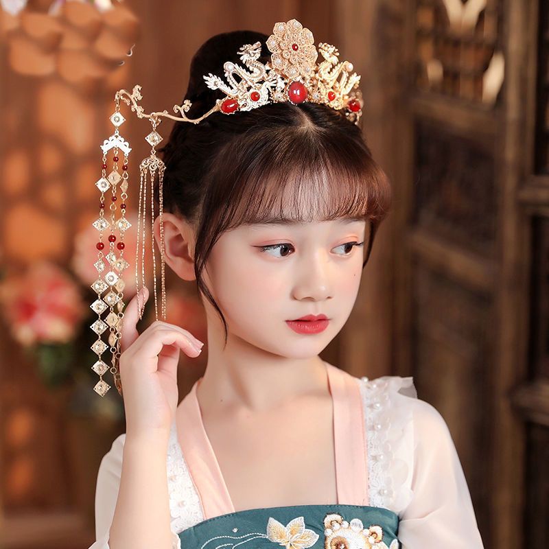 Trâm Cài Tóc Hình Vương Miện Phong Cách Hanfu Cổ Điển Cho Bé Gái