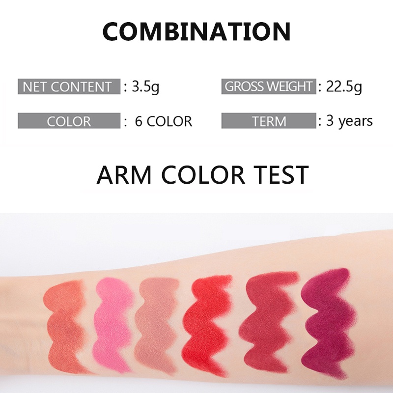 Son Môi Dạng Bút 6 Màu Nhung Lì Tự Nhiên Tùy Chọn Chống Nước Không Phai