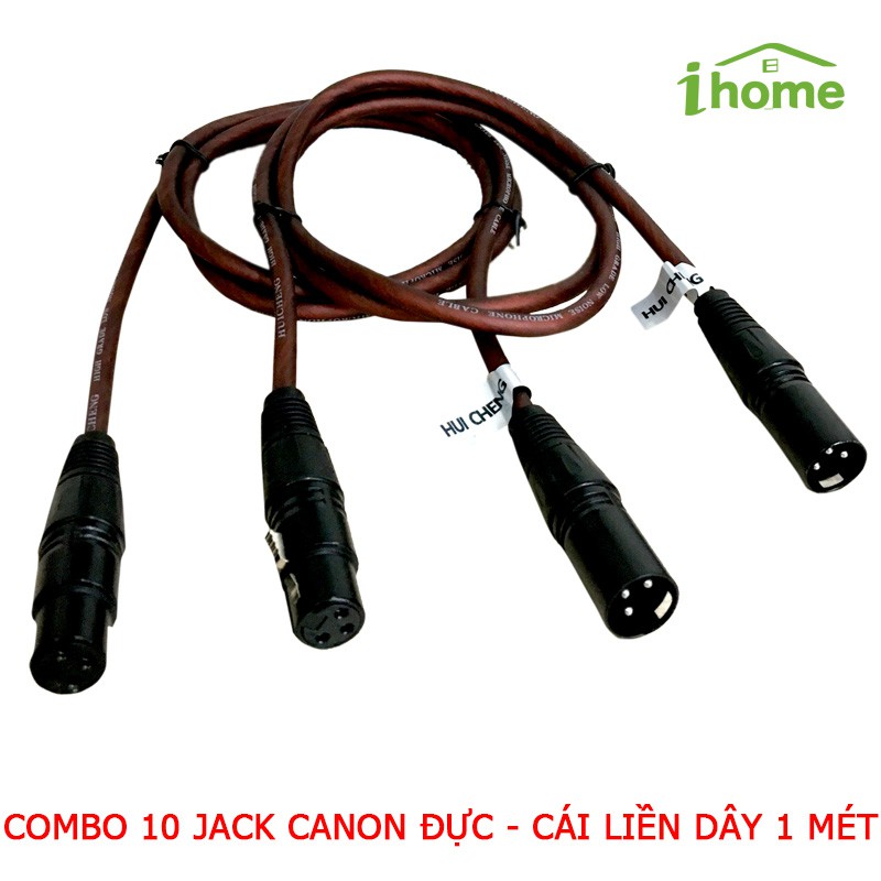 Combo 10 Jack Canon 2 Đầu Đực - Cái Liền Dây 1 Mét Cao Cấp Dùng Cho Các Thiết Bị Âm Thanh Vang, Lọc, Cục Đẩy, Mixer...