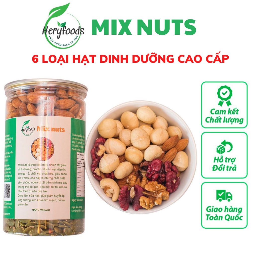 Hạt dinh dưỡng mix nuts ngũ cốc bà bầu granola ăn kiêng healthy 6 loại hạt 500gr Heryfoods