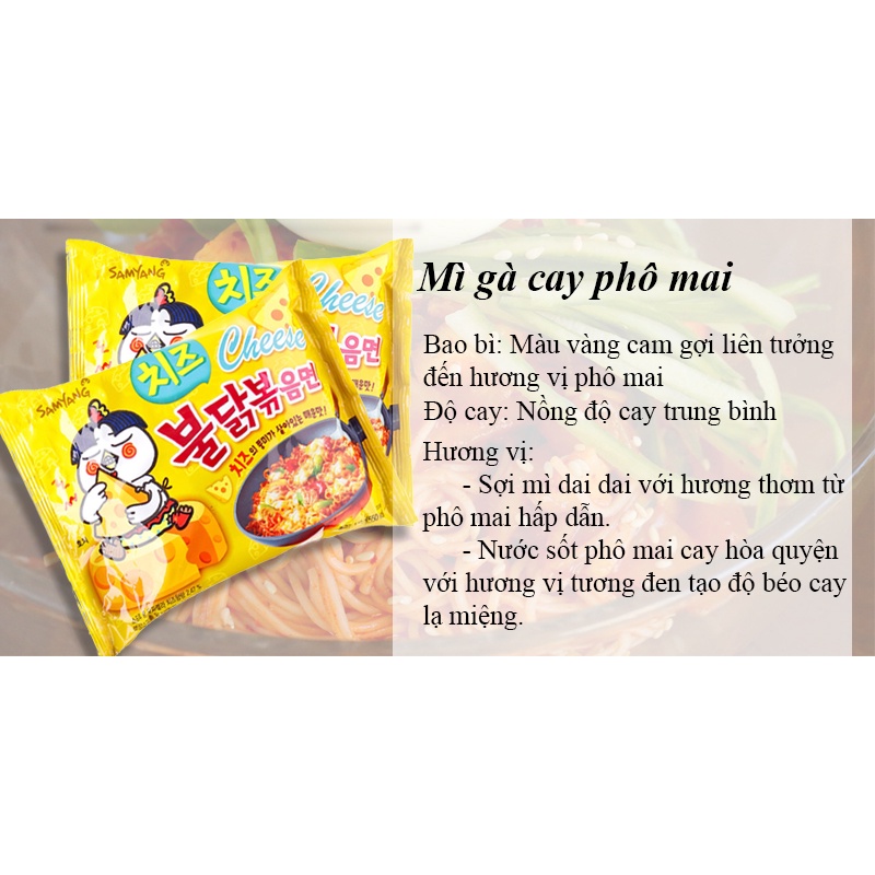 Lốc 5 gói mì khô gà cay Samyang hàn quốc vị phô mai (140gram/gói/vàng)