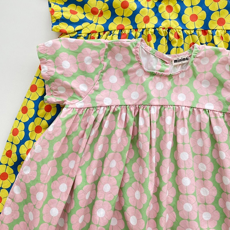 Đầm công chúa form dài cổ tròn in hoa phong cách Hàn Quốc thời trang hè cho bé gái 3-8t