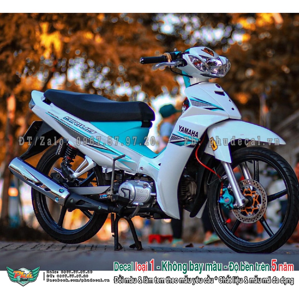 Tem rời xe Sirius Trắng xanh in trong (A)