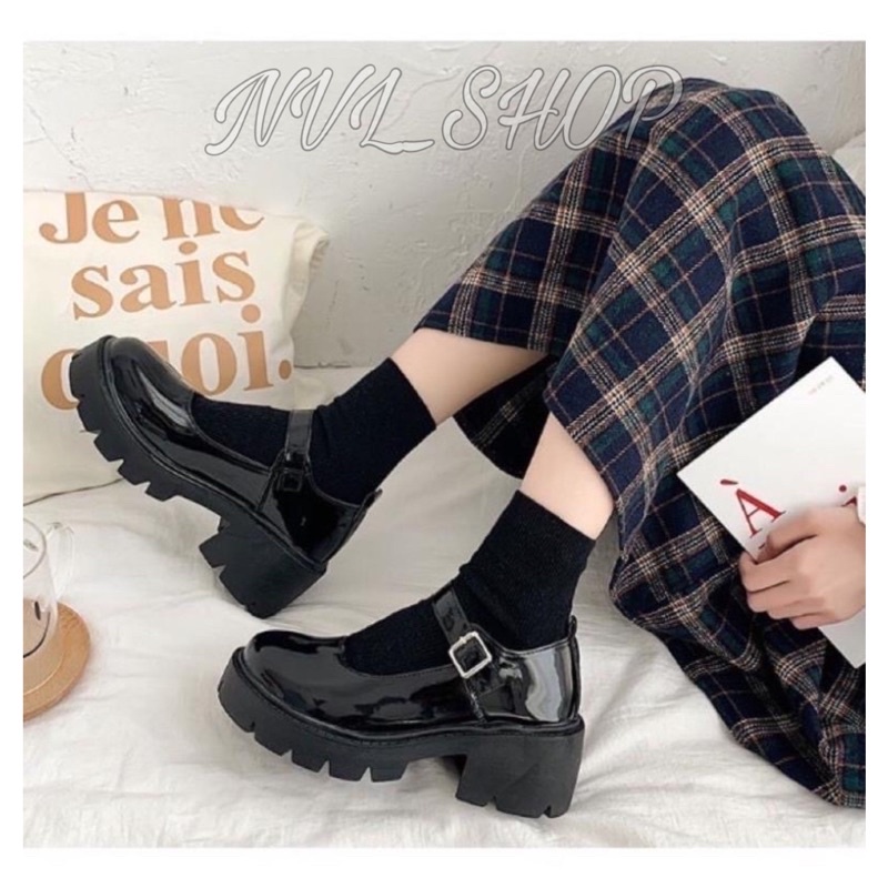 Giày lolita phong cách vintage ulzangg, đế cao 6cm chất da Pu mềm mịn.