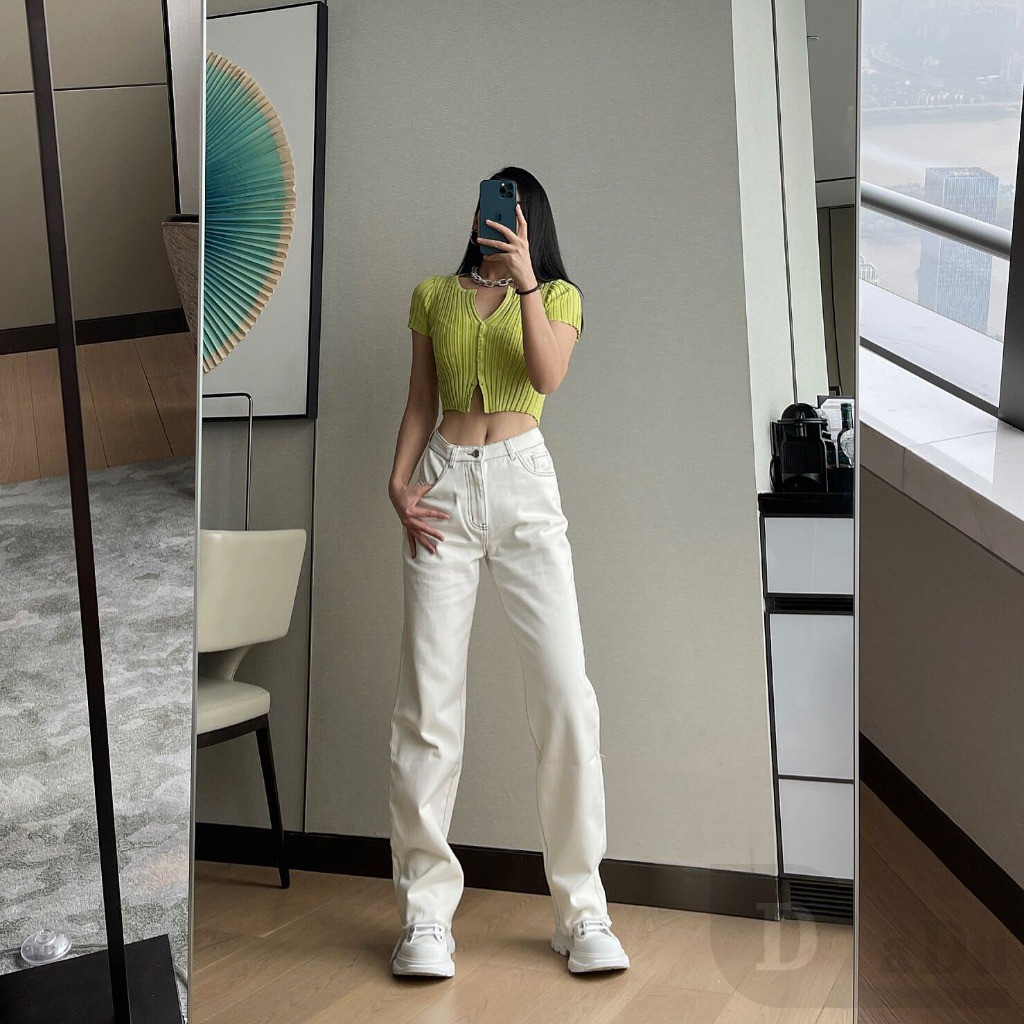 Daduhey Quần dài lưng cao ống rộng phong cách Hàn Quốc trẻ trung cho nữ size Xs-5Xl
