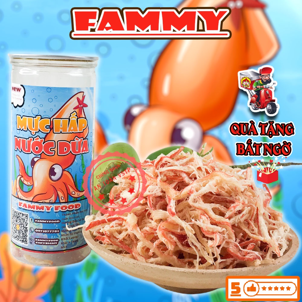 Khô mực xé sợi hấp nước dừa tẩm vị cao cấp 210g FAMMY, mực khô xé sợi mềm dai đặc sản Đà Lạt vừa rẻ vừa ngon