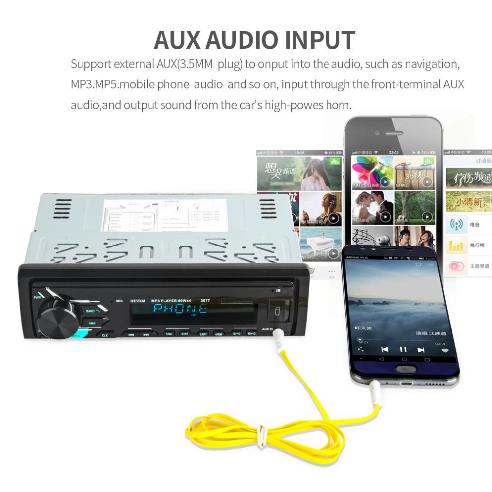 Đầu phát nhạc bluetooth hỗ trợ nghe nhạc radio đầu cắm USB/SD/AUX 12V gắn trên xe hơi ánh sáng 7 màu
