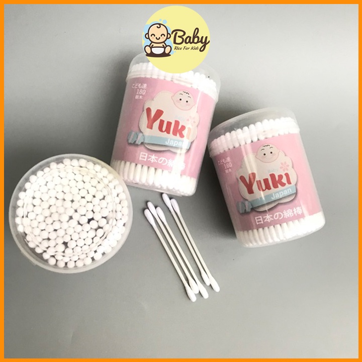 Tăm Bông Trẻ Em Yuki Hàng Nhật Cao Cấp Bông Ngoáy Tai Mềm Mại Hộp 180 Que Tiện Dụng Đồ Dùng Mẹ Bé BabyRice 072
