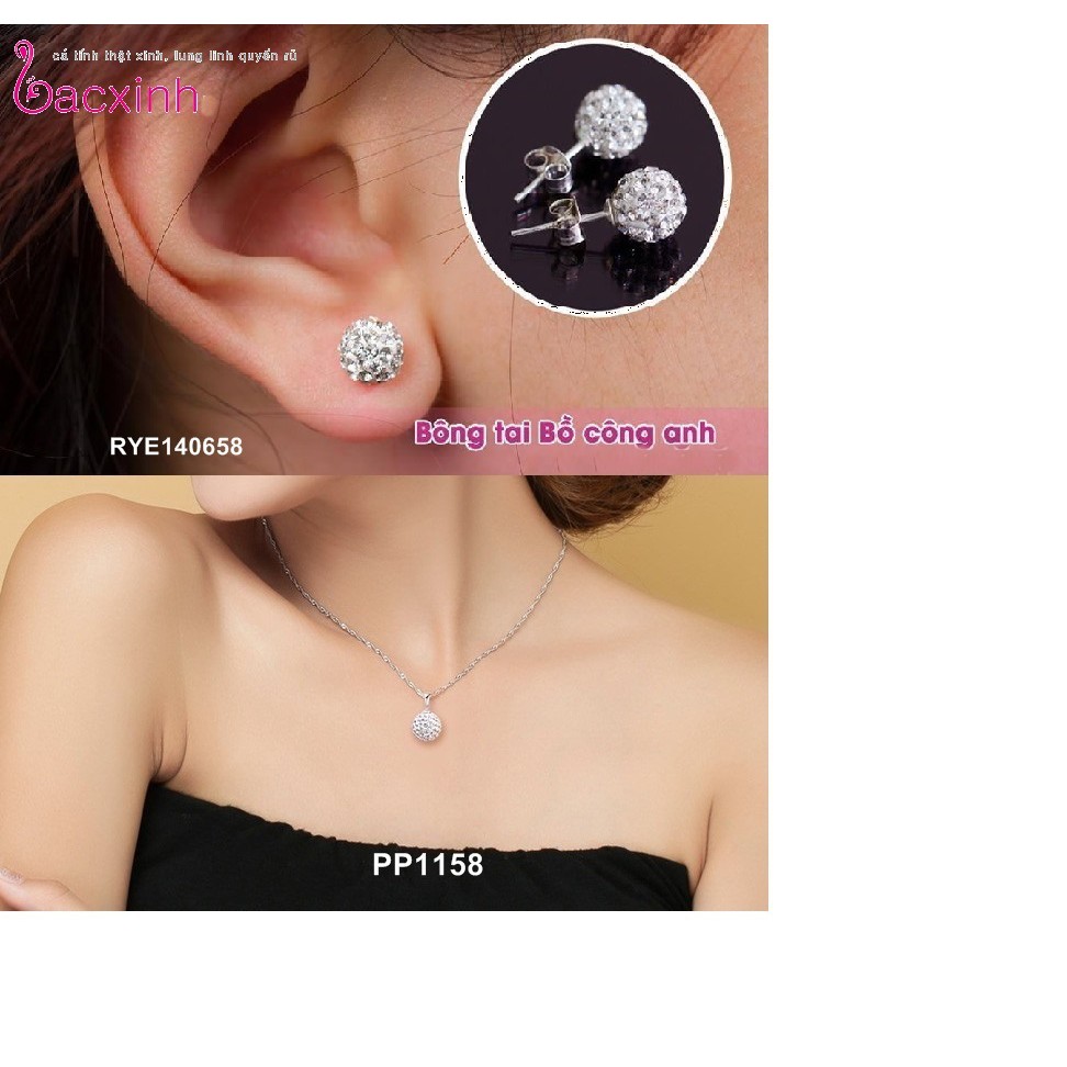 Combo Bộ dây chuyền liền mặt và Bông tai nữ bạc Ý S925 Bạc Xinh Huệ Ngân PP1158-RYE140658