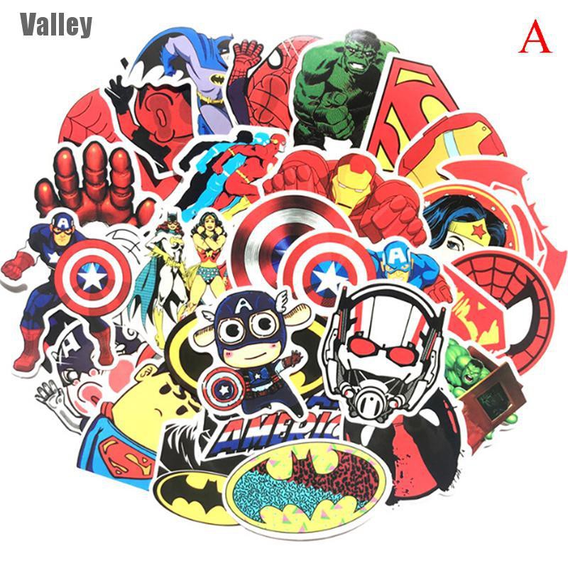 Set 50 Miếng Dán Trang Trí Laptop Hình Marvel Nhiều Màu Chống Thấm Nước