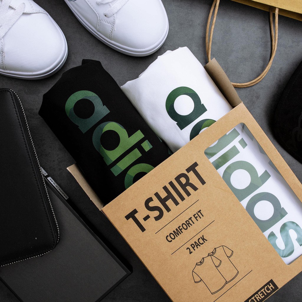 Áo thun nam nữ unisex Adidas ba lá màu trắng - đen, điểm nhấn là logo adidas rằn ri cực chất