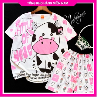 Đồ bộ bò sữa mặc nhà cho mẹ và bé từ 5kg đến 70kg Bộ thun bé trai bé gái in bò sữa dễ thương DBRBD FULL SIZE