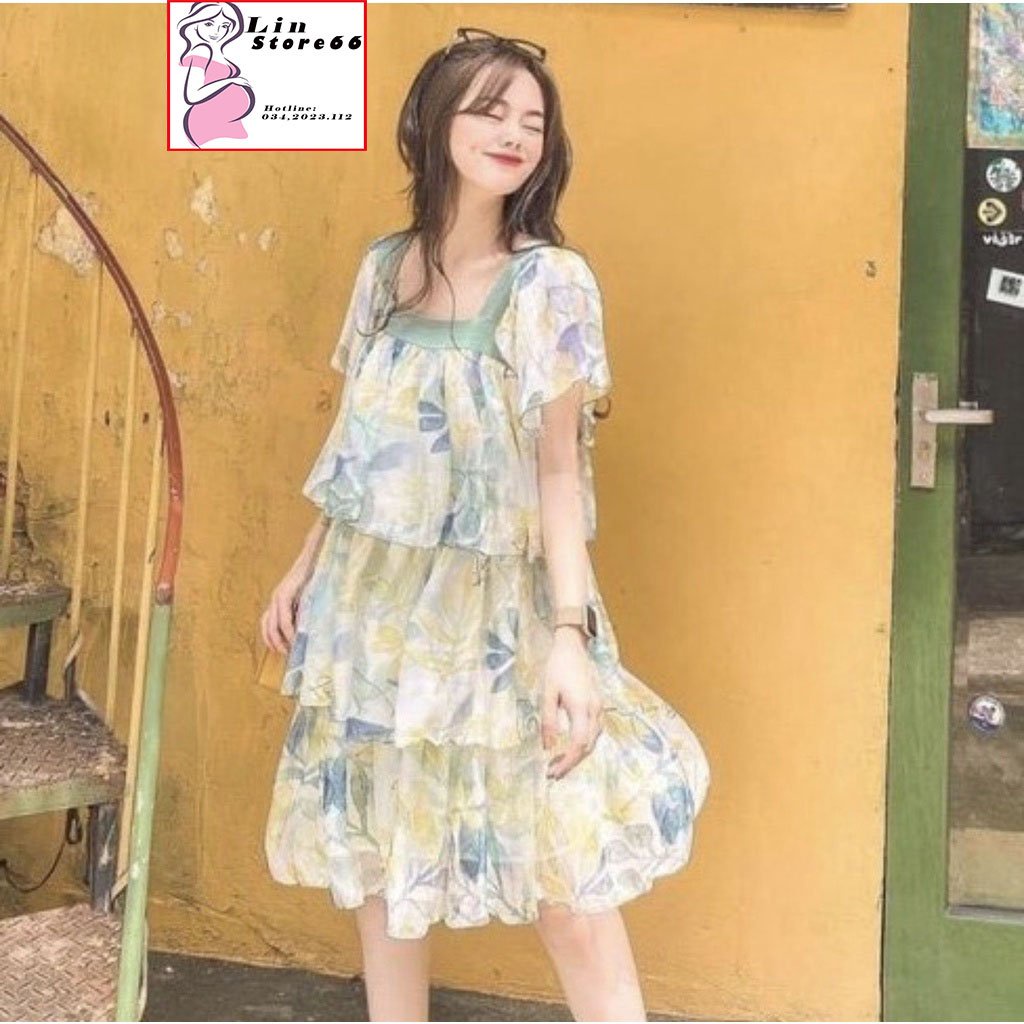 Váy Bầu Mùa Hè,Đầm Bầu Thiết Kế Chất Voan Tơ 2 Lớp Công Sở Đi Làm Đi Chơi Freesize(45-70kg) A053 Lin Store66