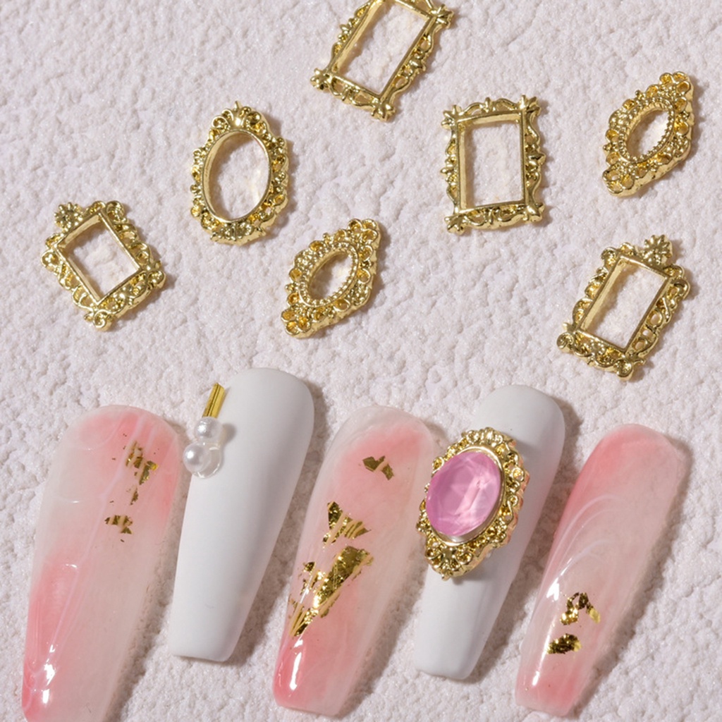 Set 5 Phụ Kiện Trang Trí Móng Tay 3D Bằng Hợp Kim Thiết Kế Đục Lỗ Phong Cách Vintage
