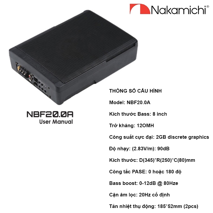 Loa SUB siêu trầm ô tô, thương hiệu cao cấp NAKAMICHI NBF20.0A - Bảo Hành Chính Hãng 24 Tháng
