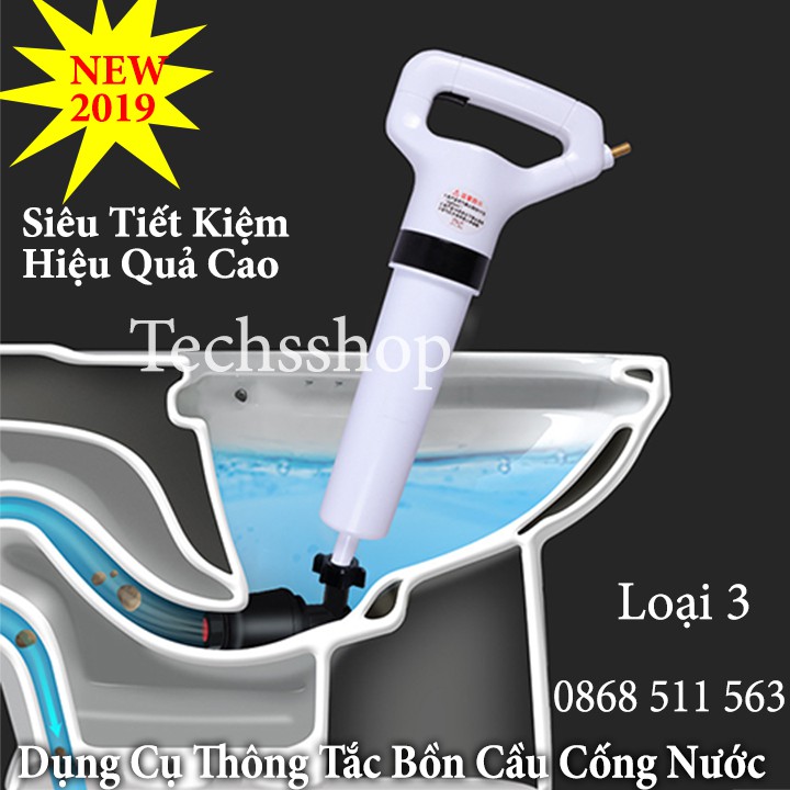 Dụng cụ thông tắc bồn cầu cống nước bằng khí nén - súng thông bồn cầu bằng khí nén loại 3