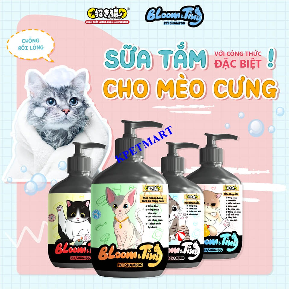 [Mã PET50 giảm 10% - tối đa 50K đơn 250K] Sữa tắm cao cấp cho mèo BLOOM &amp; TINY - Maneki Neko chai 500ml siêu lưu hương