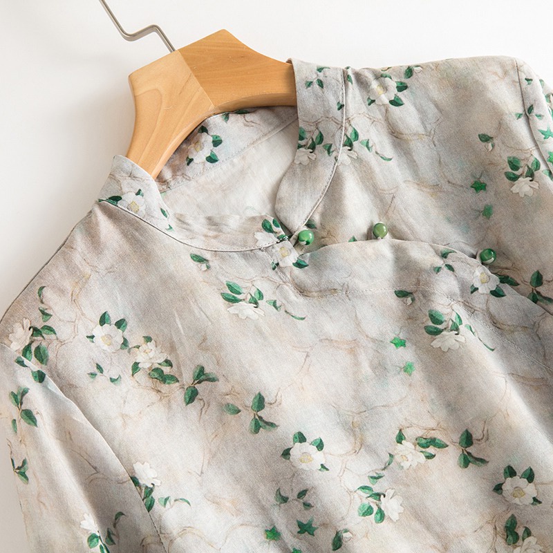 Đầm Sườn Xám Cách Tân Dáng Dài Bằng Vải Cotton Lanh In Hoa Phong Cách Trung Hoa Dành Cho Nữ