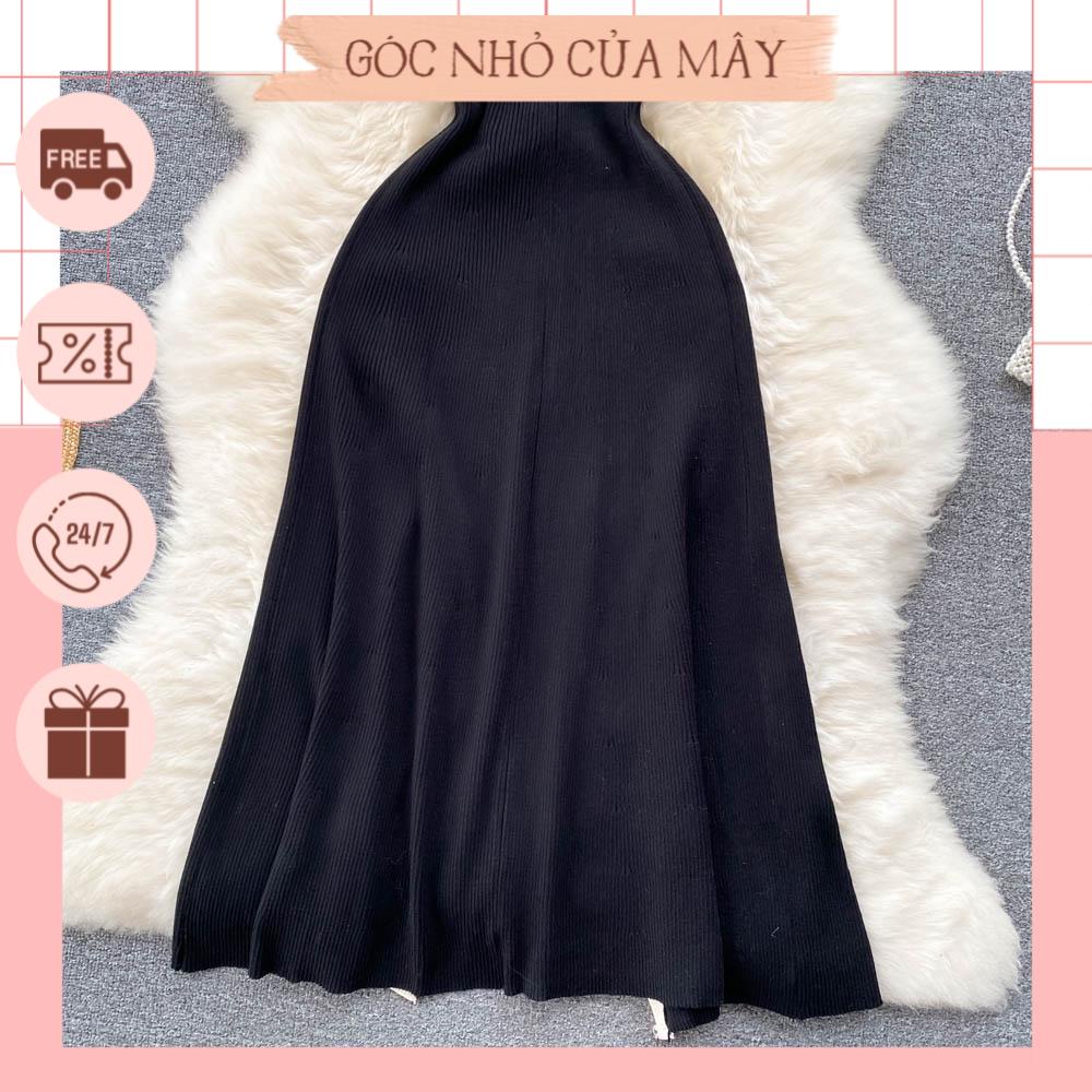 Váy len dệt kim cộc tay dáng dài đơn giản trẻ trung phong cách Hàn Quốc GNCM2