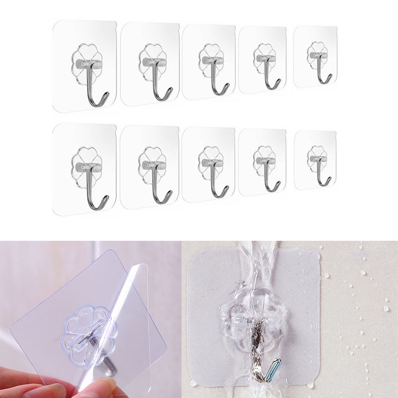 Set 10 móc dán tường trong suốt tiện lợi