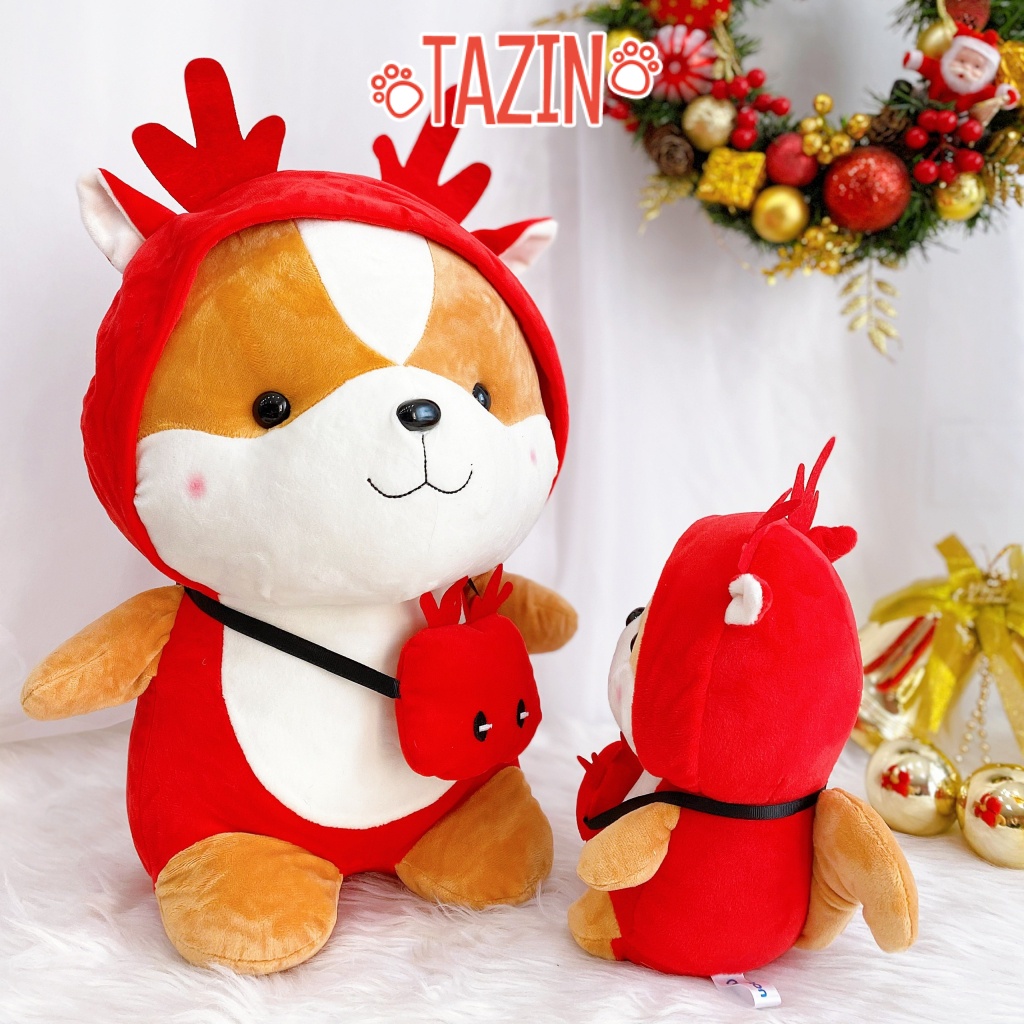 Gấu bông chó shiba cosplay giáng sinh noel, chó bông shiba cosplay noel 25cm cao cấp TAZIN