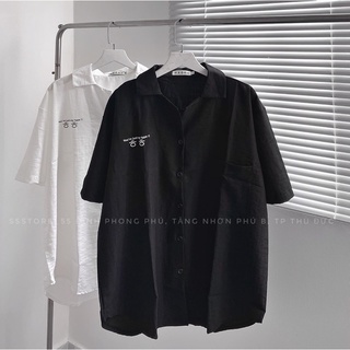 Áo sơ mi chữ hàn vải lụa 2 màu Đen + Trắng unisex ảnh thật SSSTore
