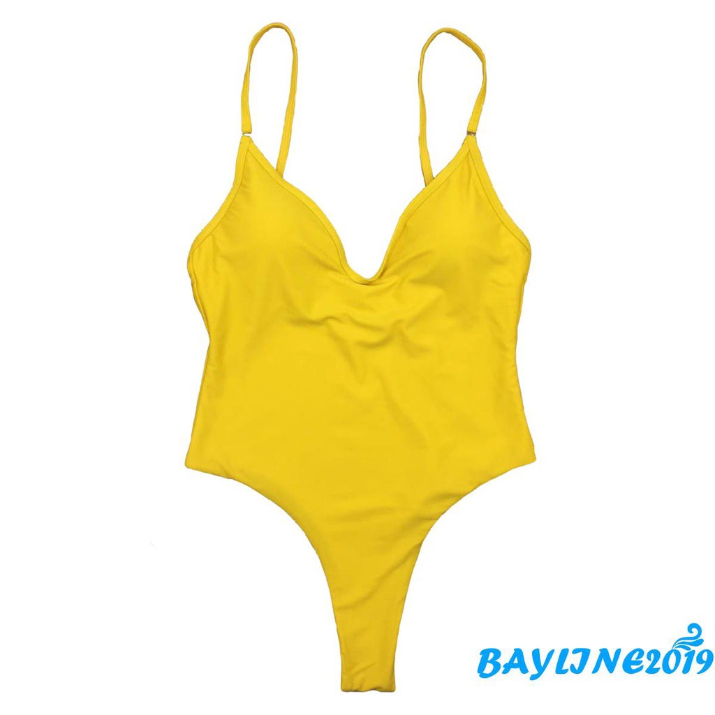 Đồ Bơi Một Mảnh Cổ Chữ V Màu Trơn (Đen / Hồng / Xanh Lam Nhạt / Gừng / S / M / L / Xl) Cho Nữ