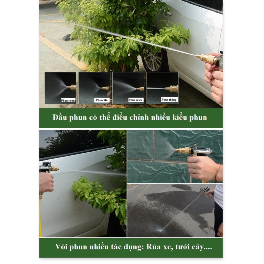 Bộ Dây +  Đầu Nối Đa Năng + Vòi Xịt Tăng Áp Lực NướcChuyển Rửa Xe Tưới Cây Chịu Nhiệt - 15m