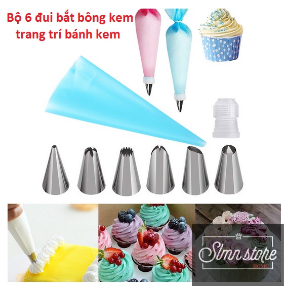 Đầu Bắt Bông Kem Tạo Hình Hoa Hồng Dùng Để Trang Trí Bánh Kem Tiện Dụng. Set 6 đầu và túi đựng kem để nặn