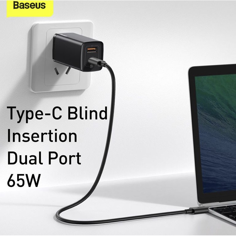 Bộ sạc nhanh 65W Baseus GaN2 Lite 4.0 3.0 PD C + U 65W  cho điện thoại & máy tính xách tay CCGAN2L chính hãng
