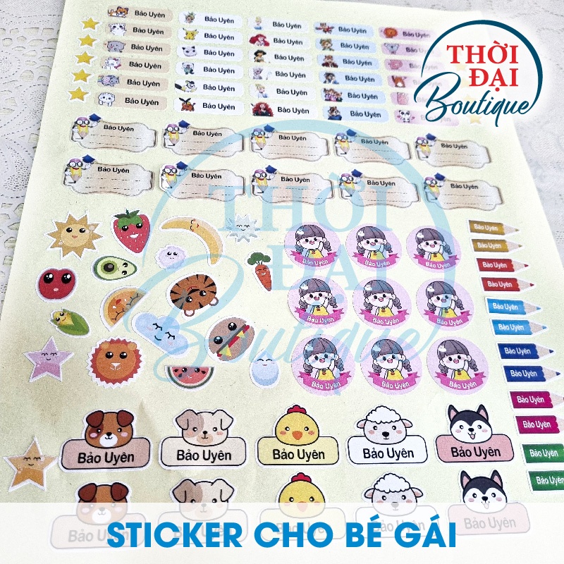 Sticker decal in tên của bé - combo 96/101 cái