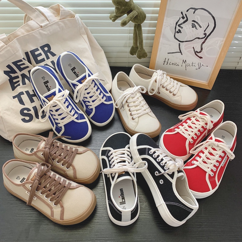 Giày Vải canvas Mũi Tròn Phong Cách Hàn Quốc Thời Trang Cho Nữ