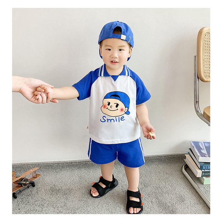 Bộ Áo Thun Ngắn Tay In Hoạt Hình + Quần Short Thời Trang Mùa Hè Hàn Quốc Cho Bé