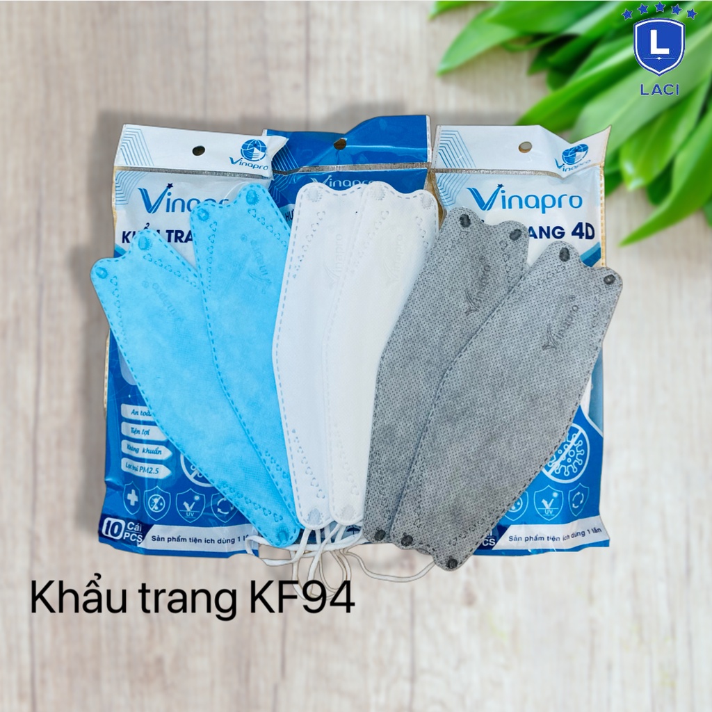 Khẩu trang 4D KF94 tiêu chuẩn Hàn quốc chất liệu PP gồm 3 lớp vải và 1 lớp giấy kháng khuẩn